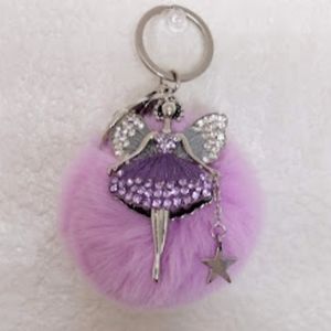Lilac Pom Pom Bag Charm-Keychain w/Ballerina Pendant